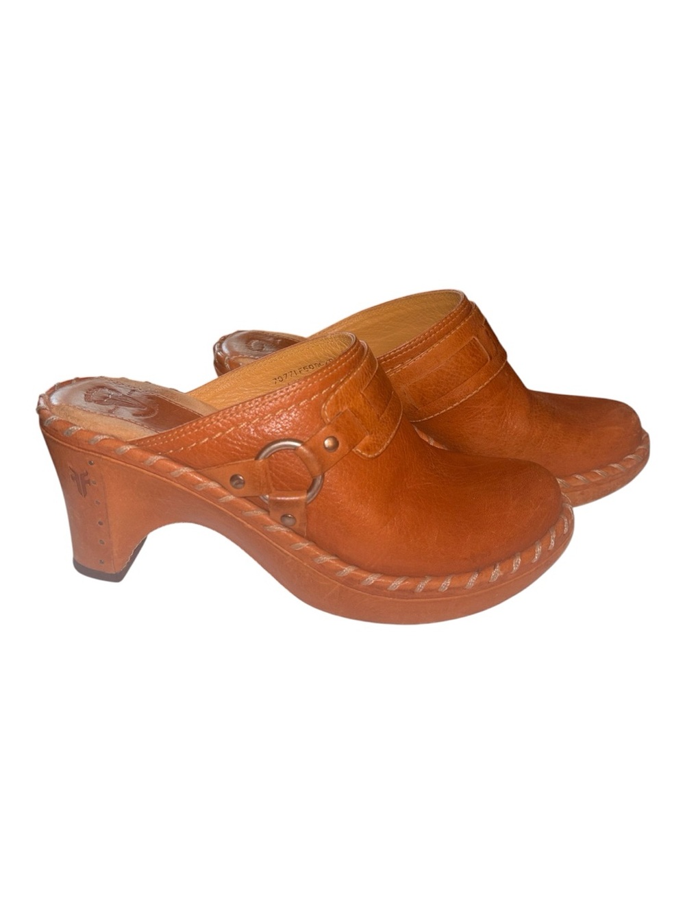 Frye Cognac Charlotte ring Leather Clog Heels Size 5.5 excellent condition